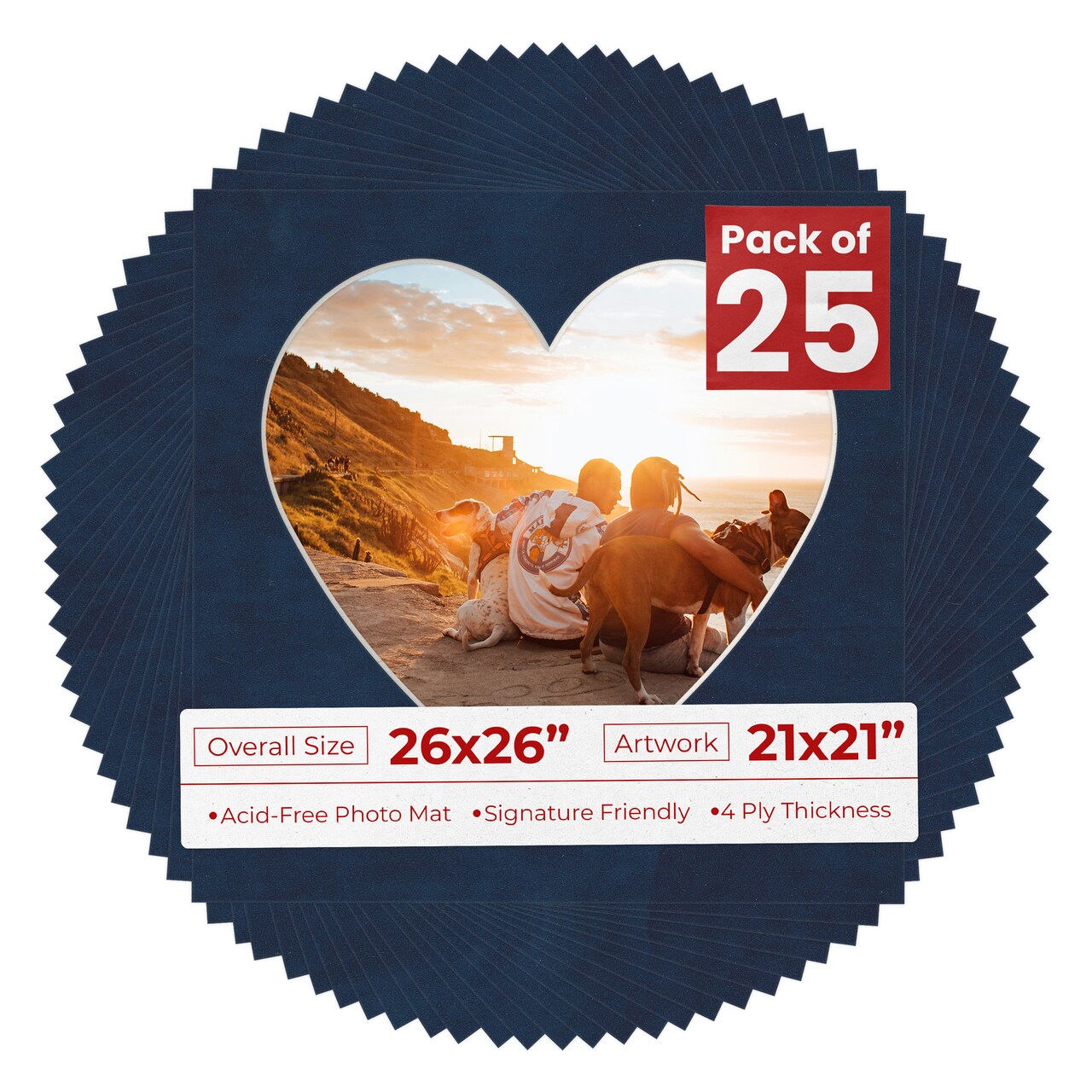 Navy Suede Mat Board for 26x26 Frames - Heart Opening for 21x21 Photos